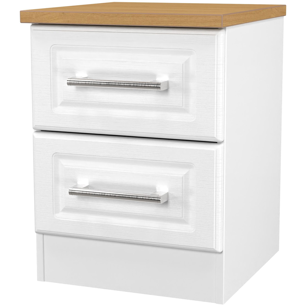 Crowndale Kent 2 Drawer White Ash and Modern Oak Compact Bedside Cabinet Ready Assembled Image 4