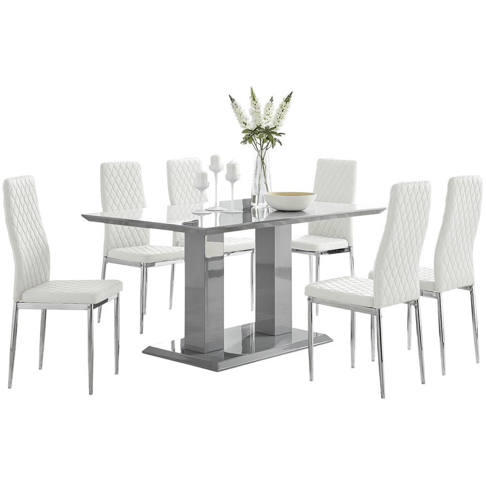 Furniturebox Molini Modern Valera 6 Seater Dining Set Grey Gloss White and Chrome Image 2