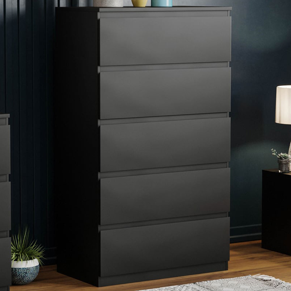 Vida Designs Denver 5 Drawer Black Chest of Drawers Image 1