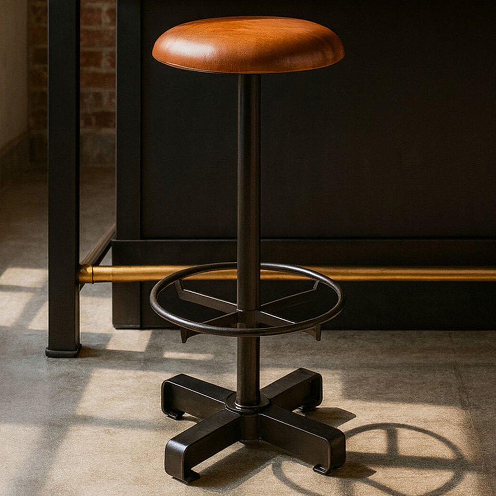 Premier Housewares Buffalo Light Brown Leather Bar Stool Image 1