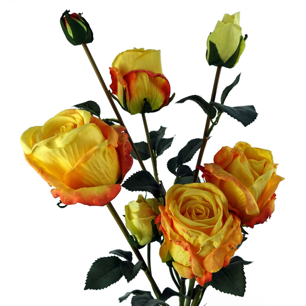 Leaf Yellow Rose Spray Single Stem Artificial Flower 2ft 6 Pack Image 3