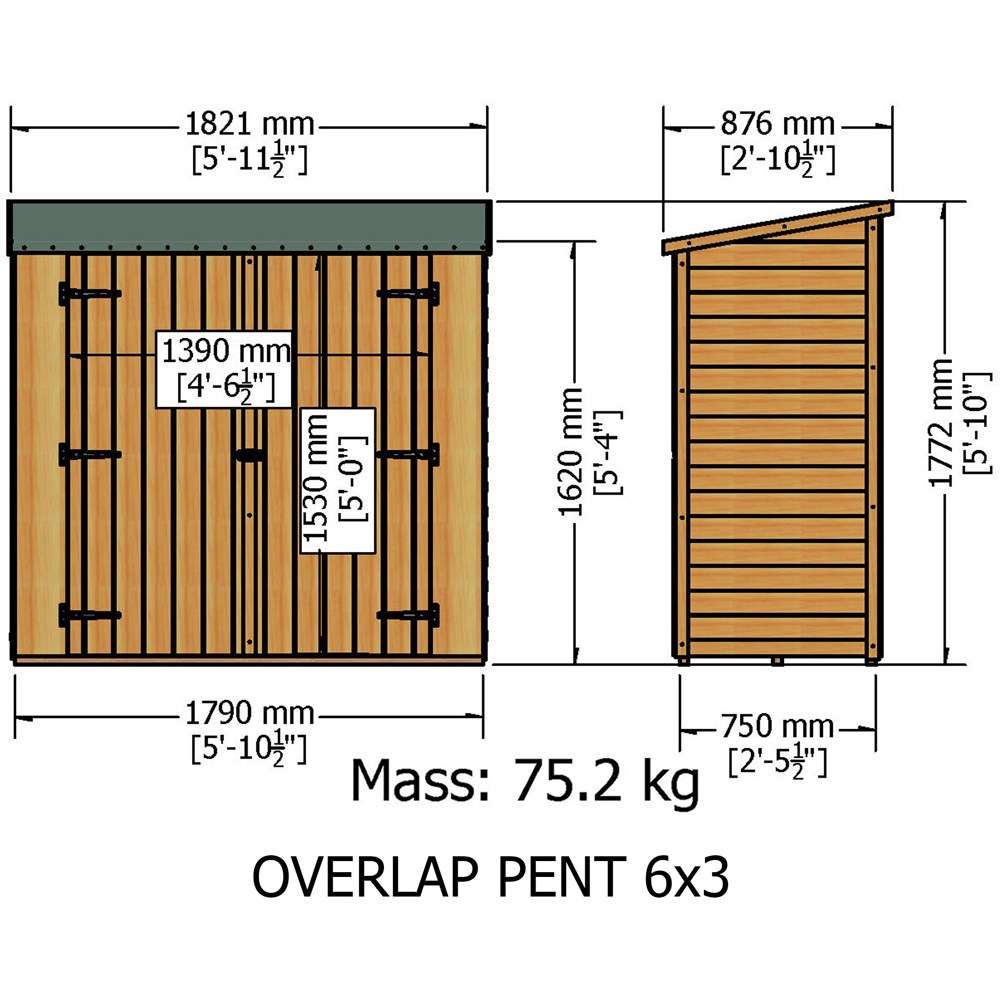 Shire 6 x 3ft Pressure Treated Overlap Pent Garden Shed Image 7