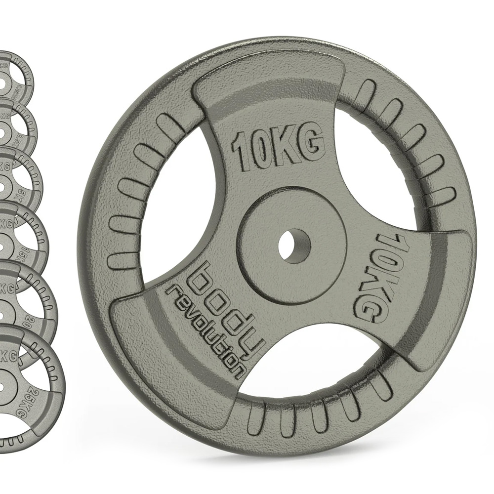 Body Revolution 1 inch Standard Tri Grip Cast Iron Weight Plates 10kg 2 Pack Image 1