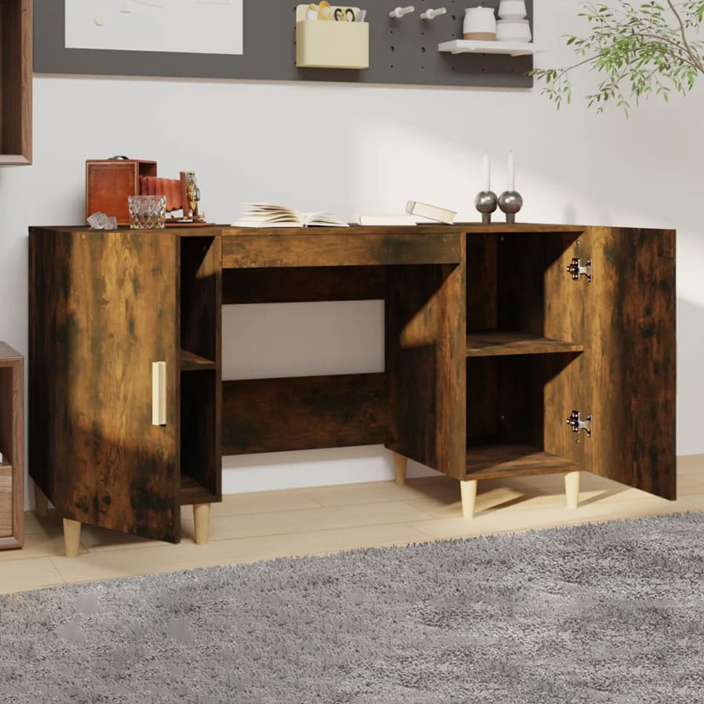 vidaXL 2 Door Computer Desk Smoked Oak Image 1
