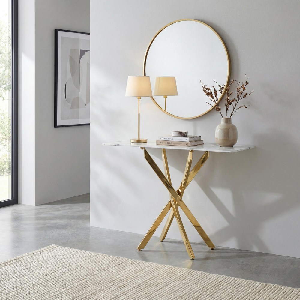 wilko Monaco Gold and White Marble Glass Console Table Image 8