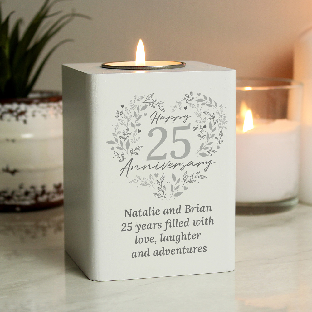Personalised Memento Personalised 25th Silver Wedding Anniversary Tea Light Holder Image 2