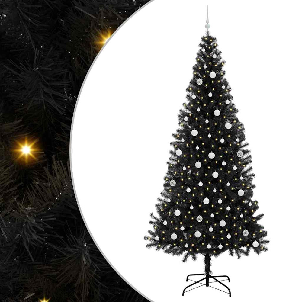 vidaXL Pre-Lit White Baubles Black Artificial Christmas Tree 8ft Image 2