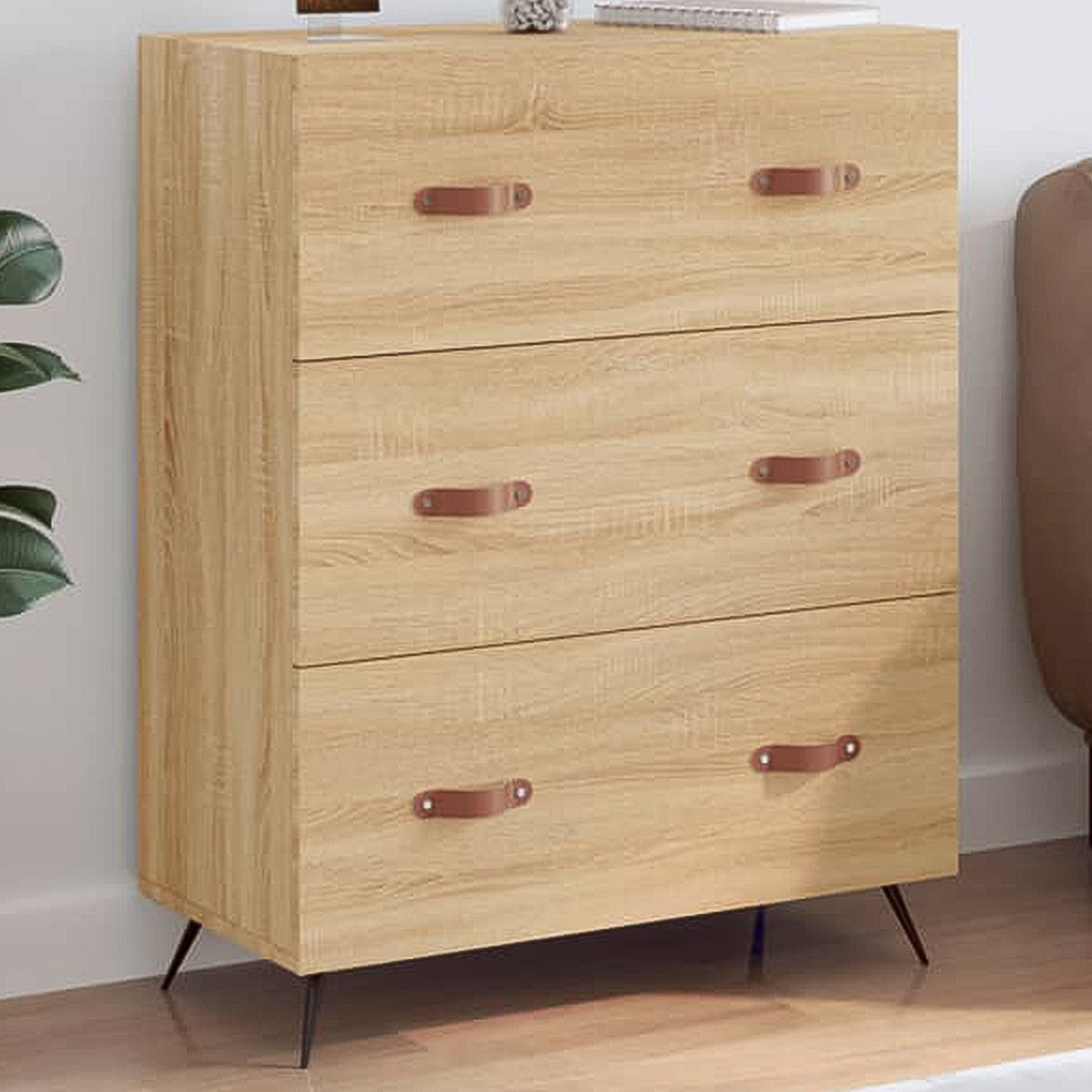 vidaXL 3 Drawer Sonoma Oak Wooden Chest of Drawers Image 1