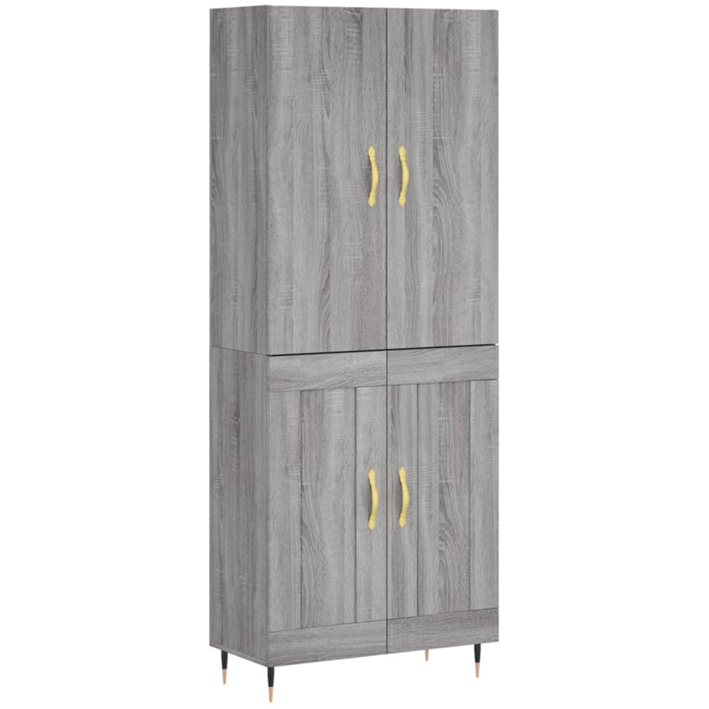 vidaXL 4 Door Grey Sonoma Highboard with Gold Handles Image 2