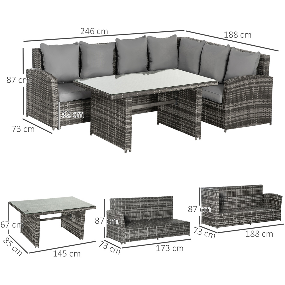Outsunny 6 Seater Rattan Corner Dining Sofa Set Grey Image 7