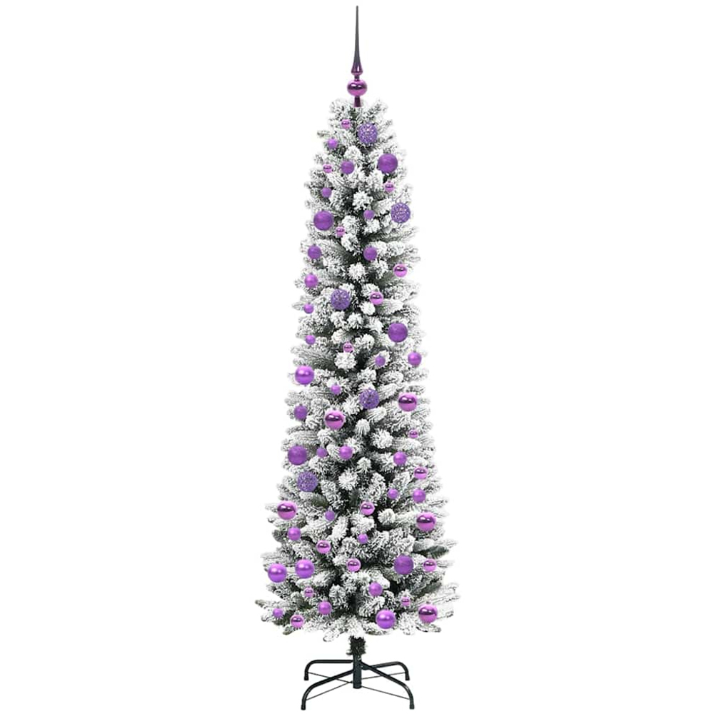 vidaXL Pre-Lit Warm White LED and Lilac Baubles White Artificial Christmas Tree with Stand 6ft Image 4