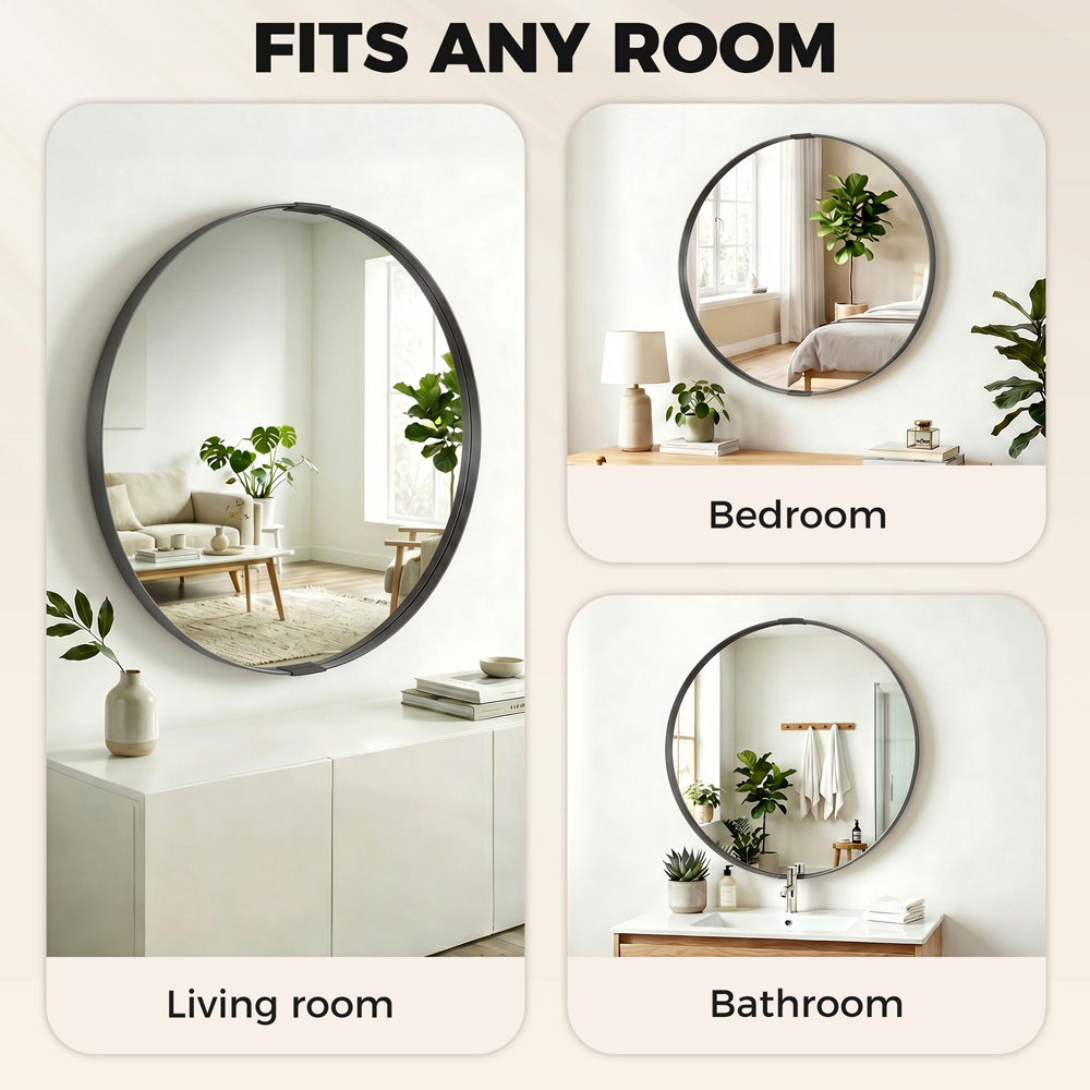 HOMCOM Black Wall Mounted Bathroom Mirror 61cm Image 6