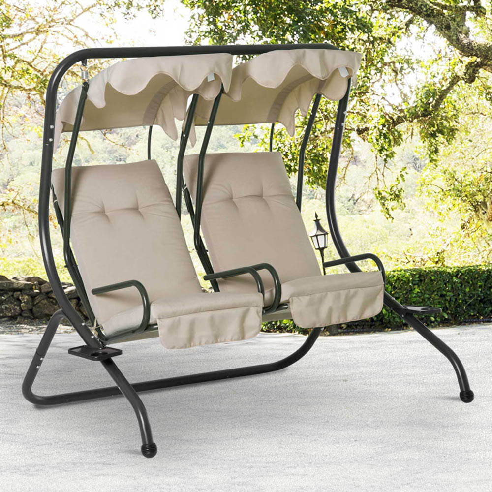 Outsunny 2 Seater Beige Swing Chair with Cushions Image 1