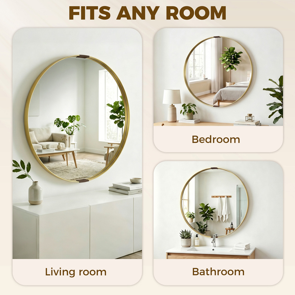 HOMCOM Gold Wall Mounted Bathroom Mirror 61cm Image 6