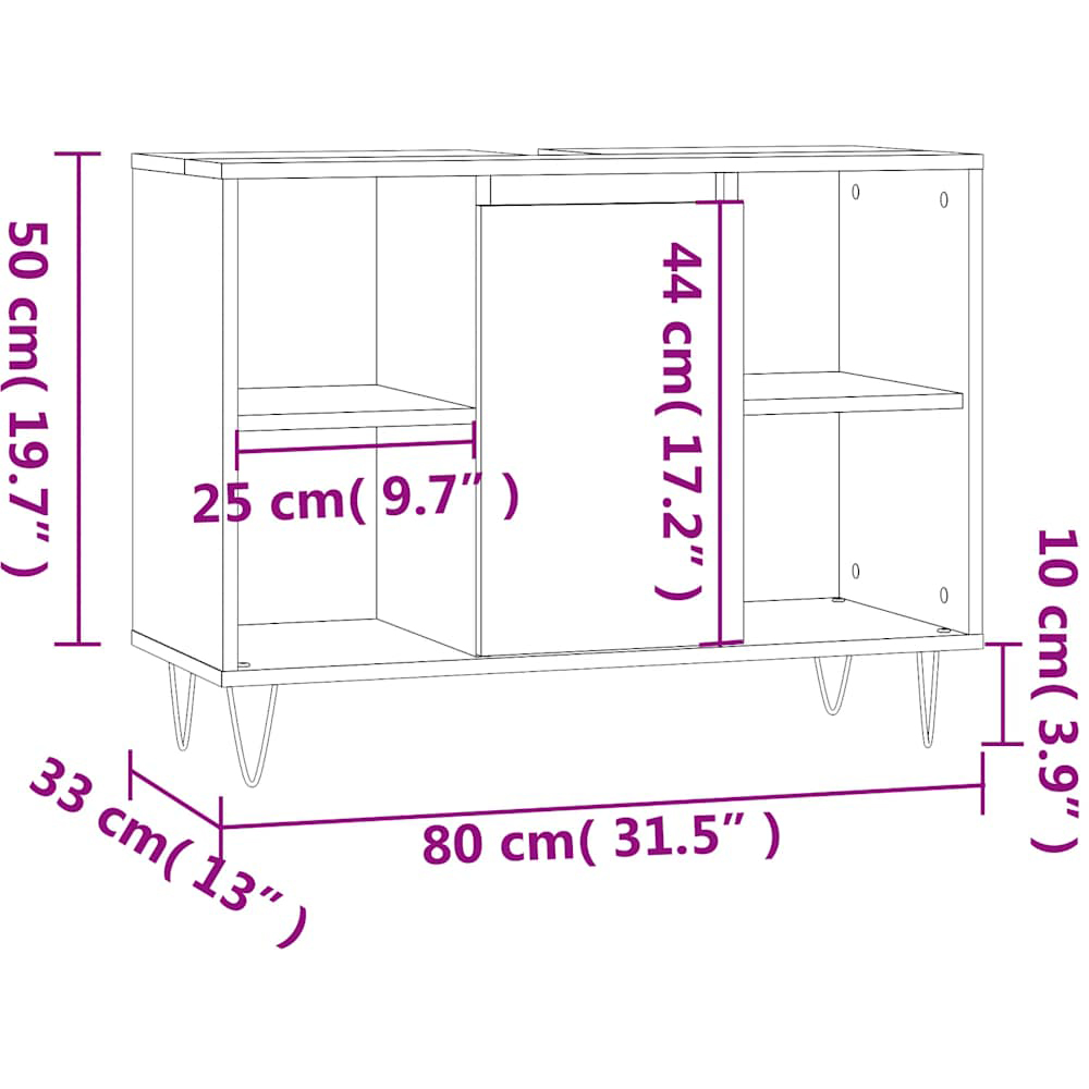 vidaXL Single Door 4 Shelf Grey Sonoma Freestanding Under Sink Bathroom Cabinet Image 6