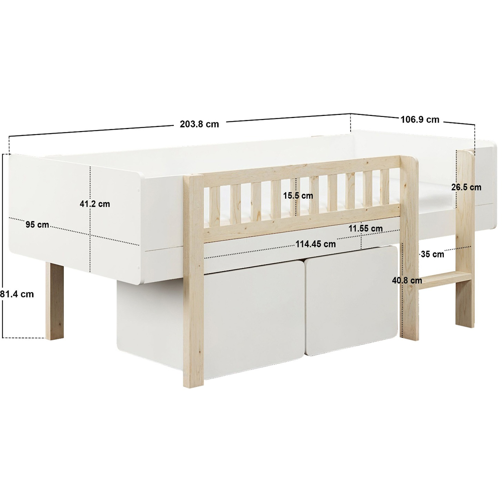 Noomi Kayla White Mid Sleeper Bed with Storage and Moveable Ladder Image 7