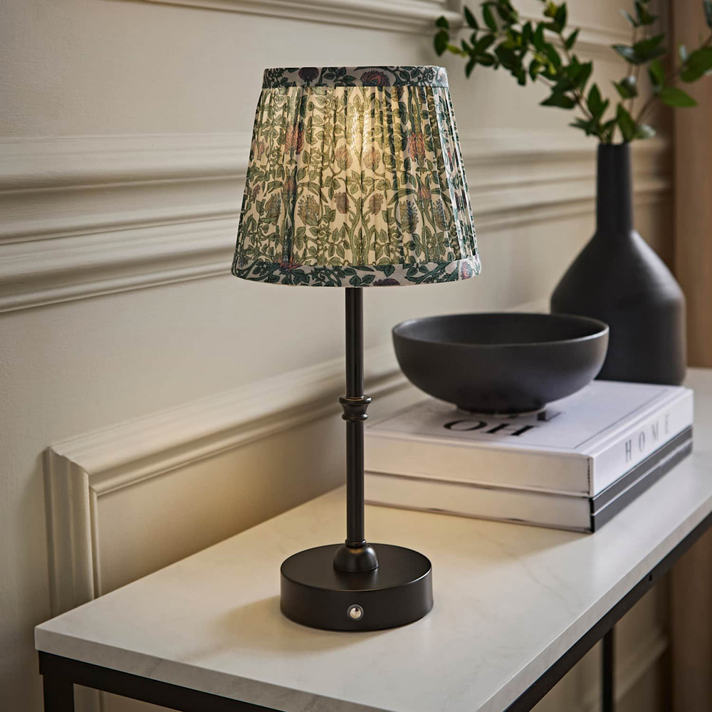 ValueLights Lowe Green Floral Pleated Shade Black Rechargeable Table Lamp with Bulb Image 6
