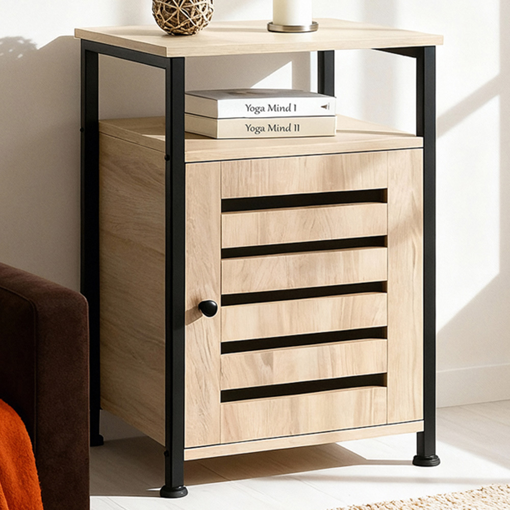Tectake Cork Single Door Single Shelf Sonoma Oak Bedside Table Image 1