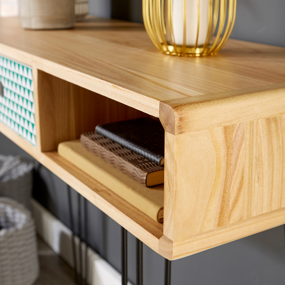 Home Source Prague Single Drawer 2 Shelf Desk Natural Image 4