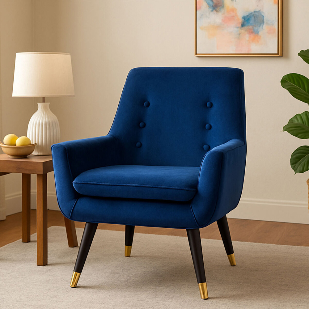 Premier Housewares Sara Black and Midnight Blue Velvet Armchair Image 3