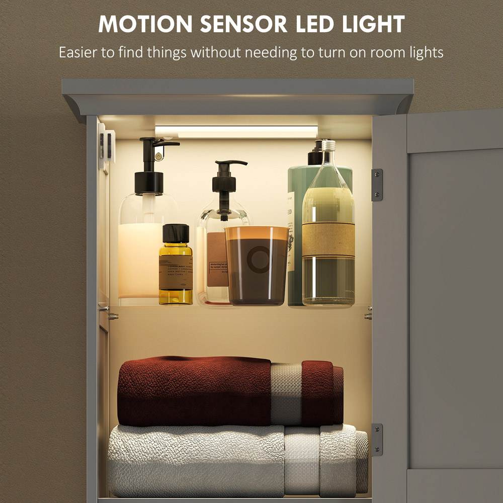 Portland 2 Door Single Drawer Single Shelf Tall Bathroom Storage Cabinet with LED Light Image 5