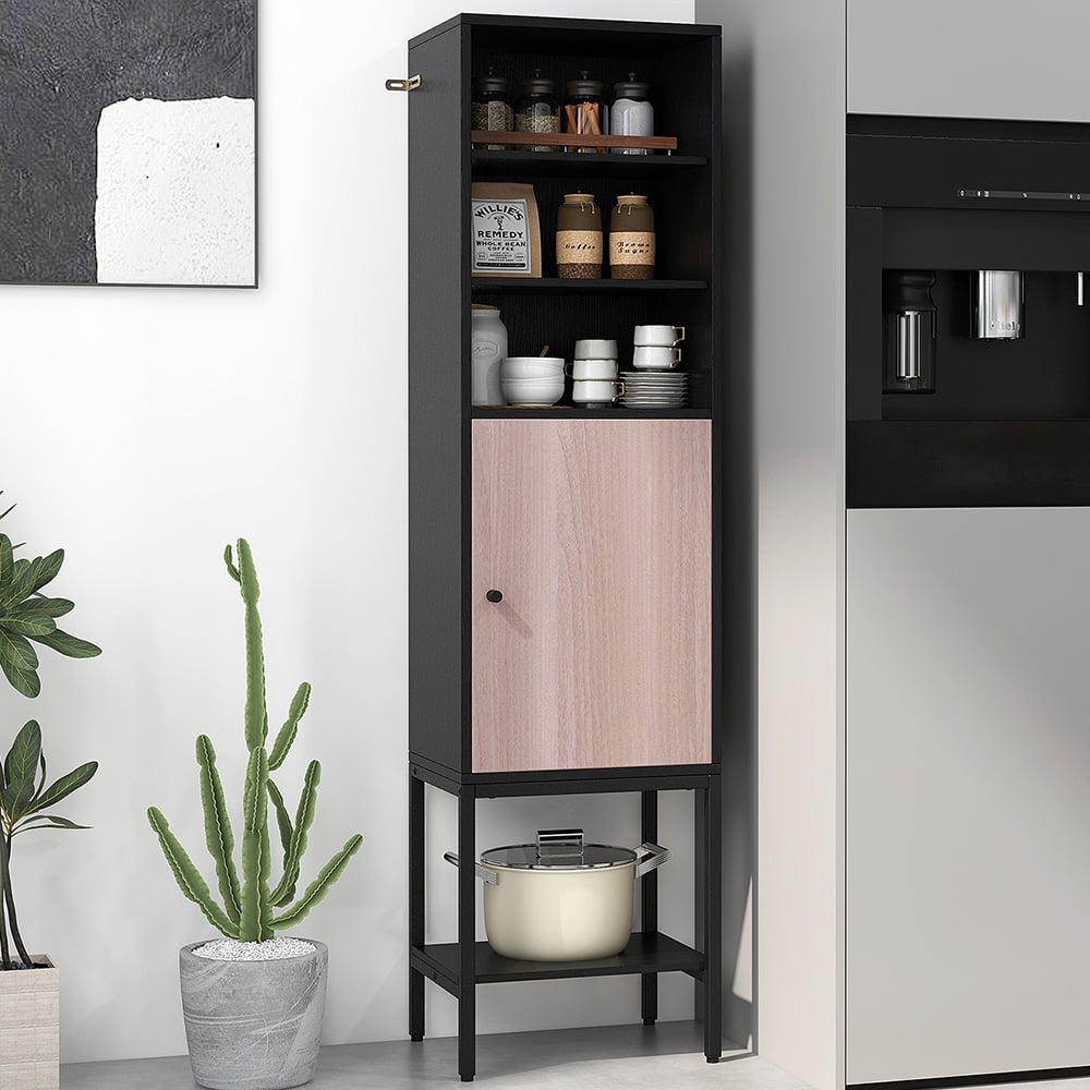 Costway Single Door 4 Shelf Black Tall Storage Cabinet Image 1