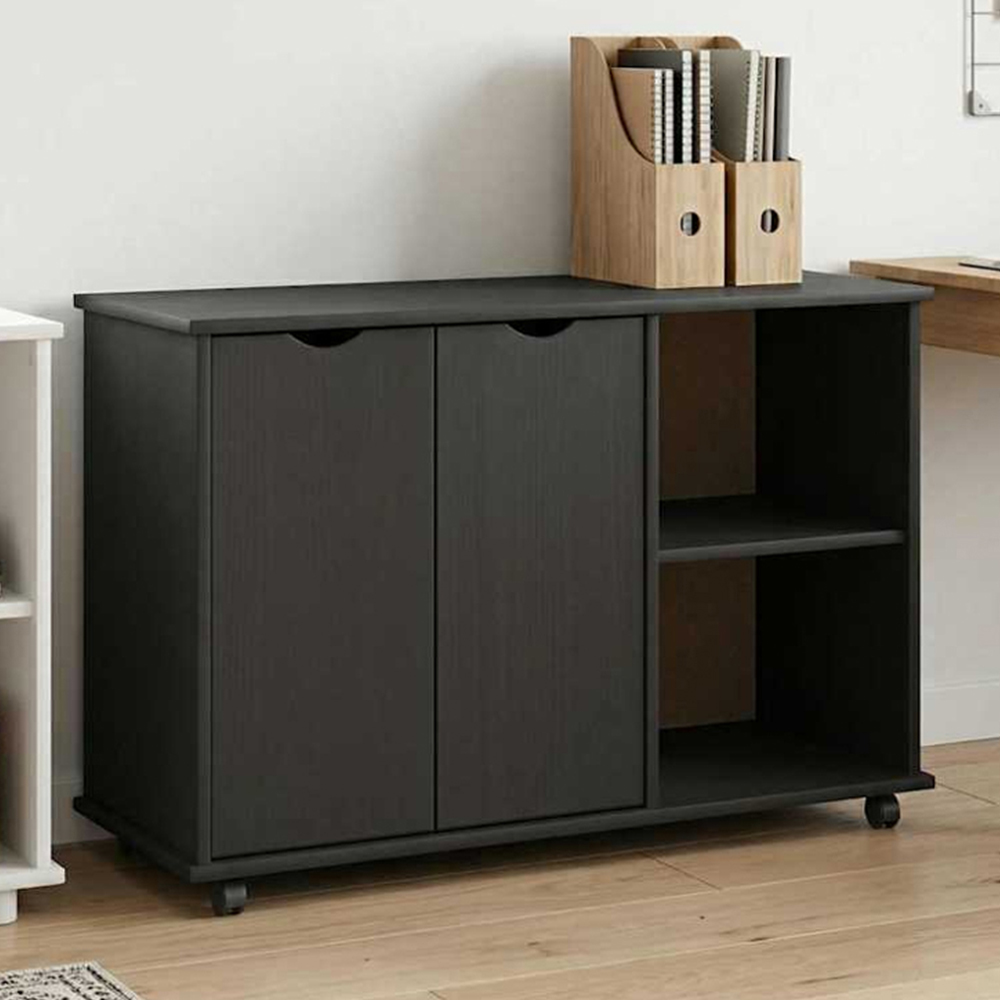 vidaXL 2 Door 2 Shelf Black Minimalist Rolling Storage Cabinet Image 1