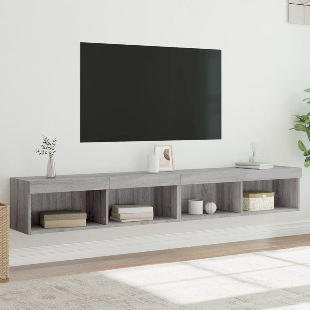 vidaXL 2 Shelf Grey Sonoma TV Cabinet with RGB LED Lights Set of 2 Image 4