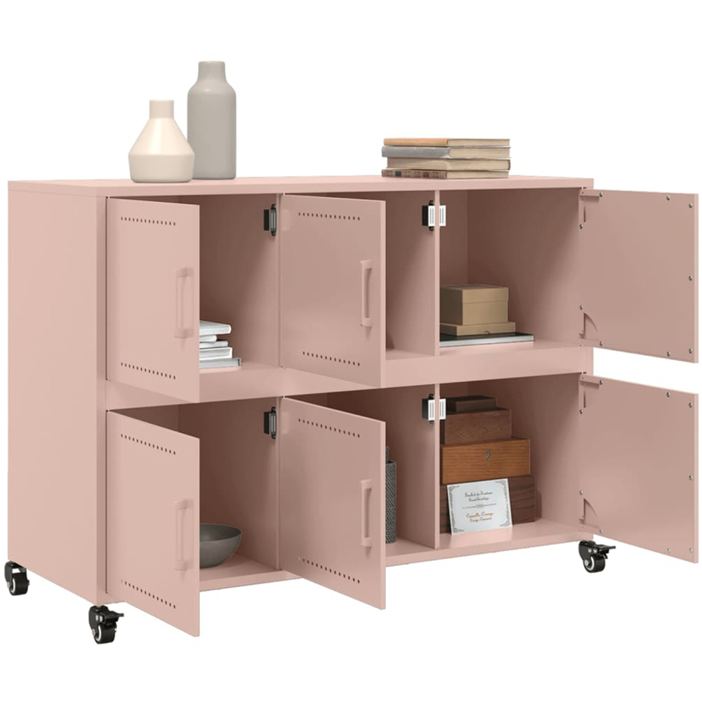 vidaXL 6 Door Pink Metal Sideboard with Wheels Image 5