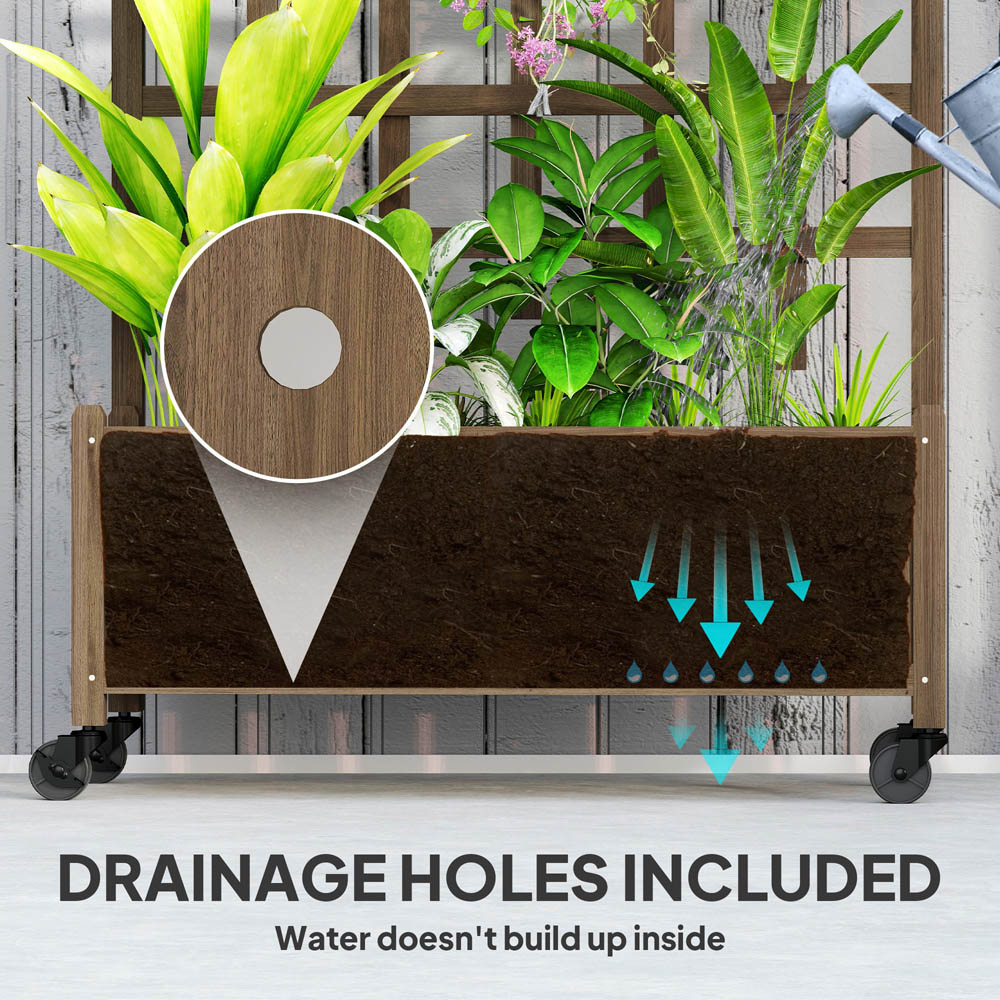 Outsunny Brown Wooden Trellis Planter with Wheels Image 7