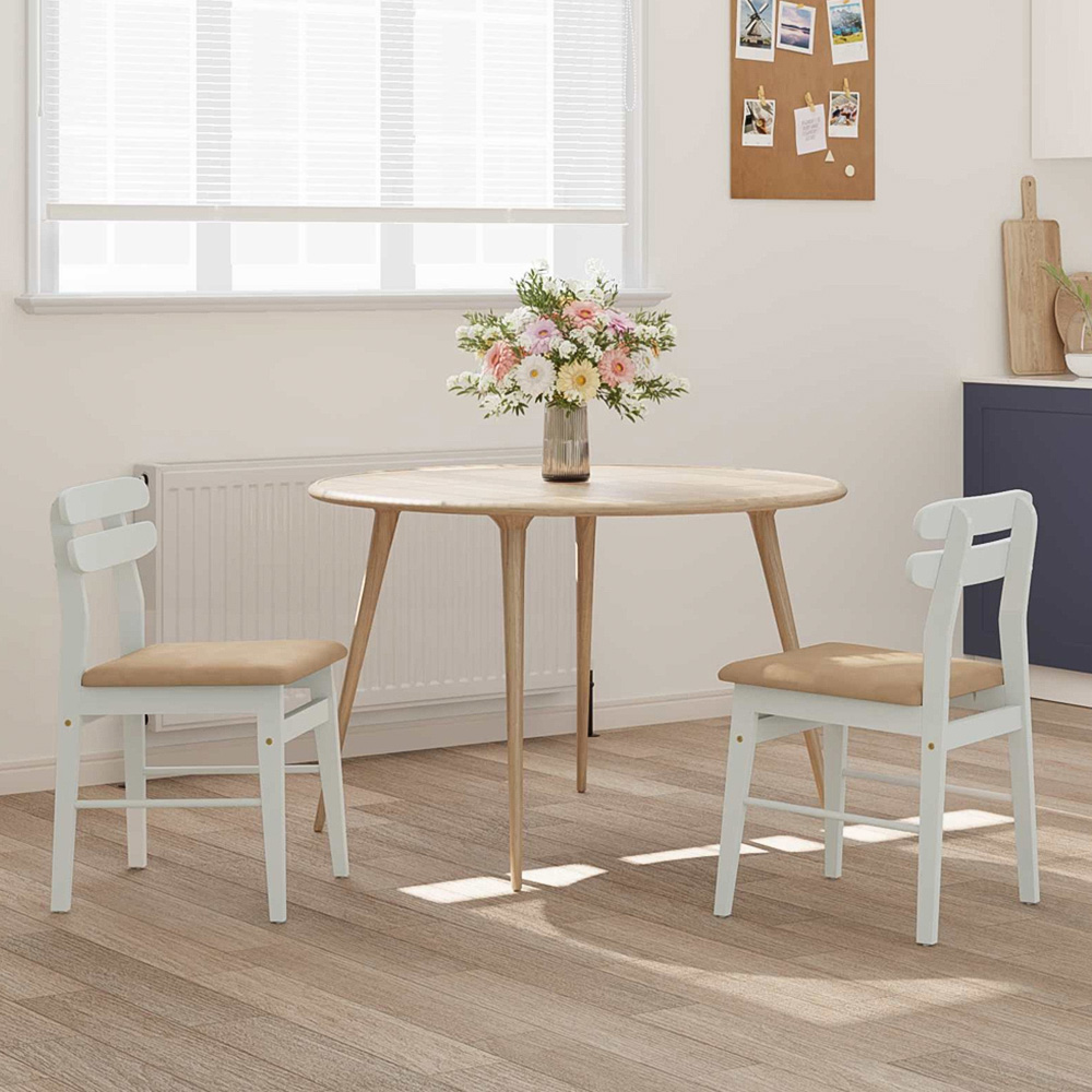 vidaXL Set of 2 White and Brown Rubberwood Rectilinear Vintage Dining Chairs Image 1