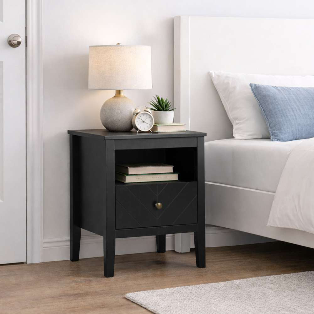 Birlea Emerson Single Drawer Single Shelf Black Bedside Table Image 4