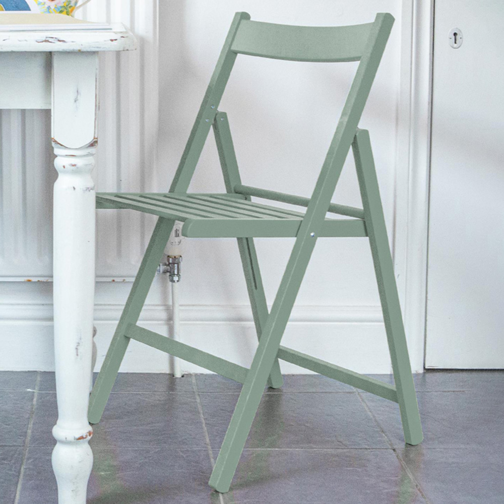 Harbour Housewares Sage Green Beech Wood Foldable Chair Image 1