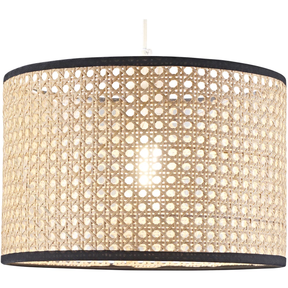 Happy Homewares Natural Wicker Rattan Drum Shaped Pendant Shade with Black Cotton Trims Image 6