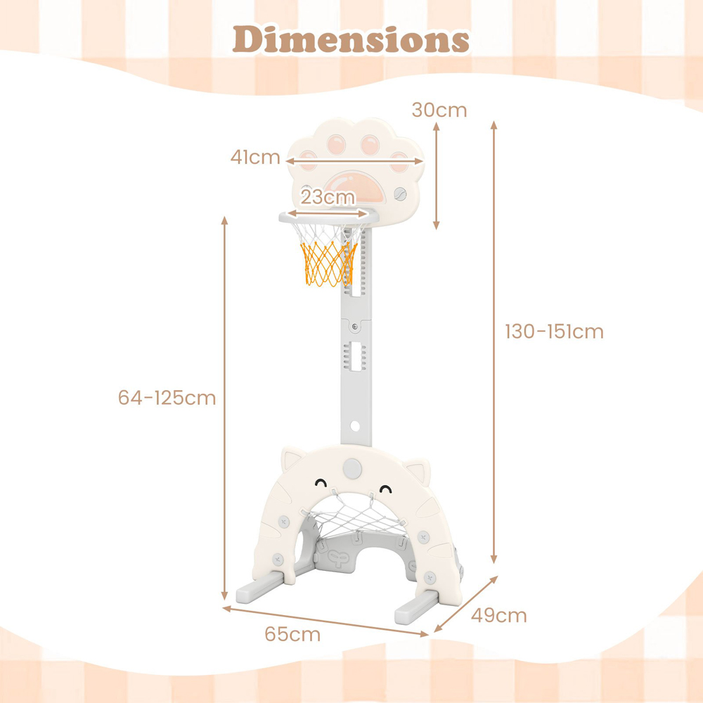 Costway 3-in-1 Kids White Adjustable Basketball Hoop Sports Centre with Soccer Game Image 7