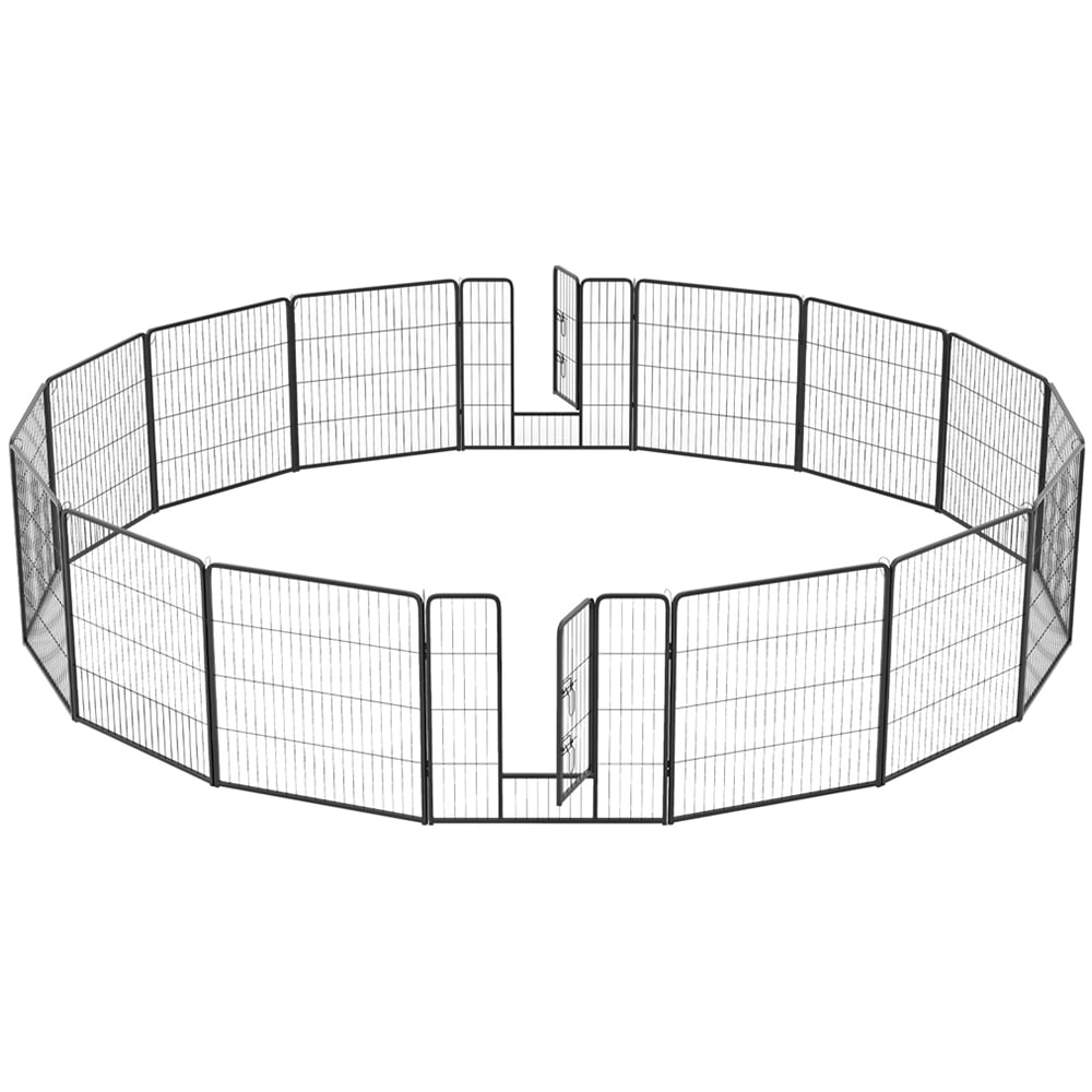 Costway Black 16 Panel 80cm Height Pen Fence with Lock and Door Image 1