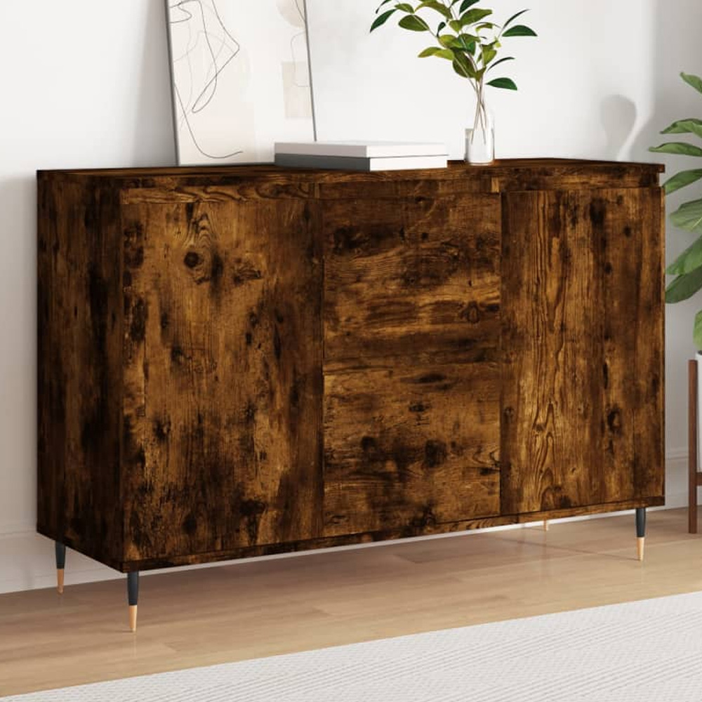 vidaXL 2 Door 2 Drawer Smoked Oak Wide Sideboard Image 1