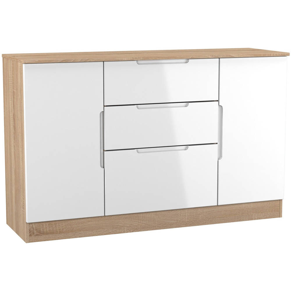 Crowndale Milan 2 Door 3 Drawer White Gloss and Bardolino Oak Sideboard Ready Assembled Image 4