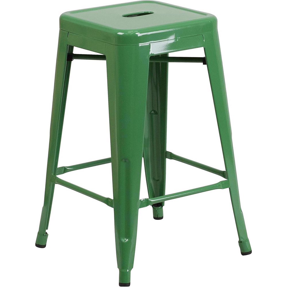 FWStyle Set of 4 24 inch Green Galvanised Steel Ready Assembled Bar Stools Image 3