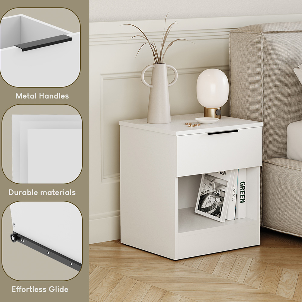 VIDA DESIGNS Terga Single Drawer Single Shelf White Bedside Cabinet Image 7