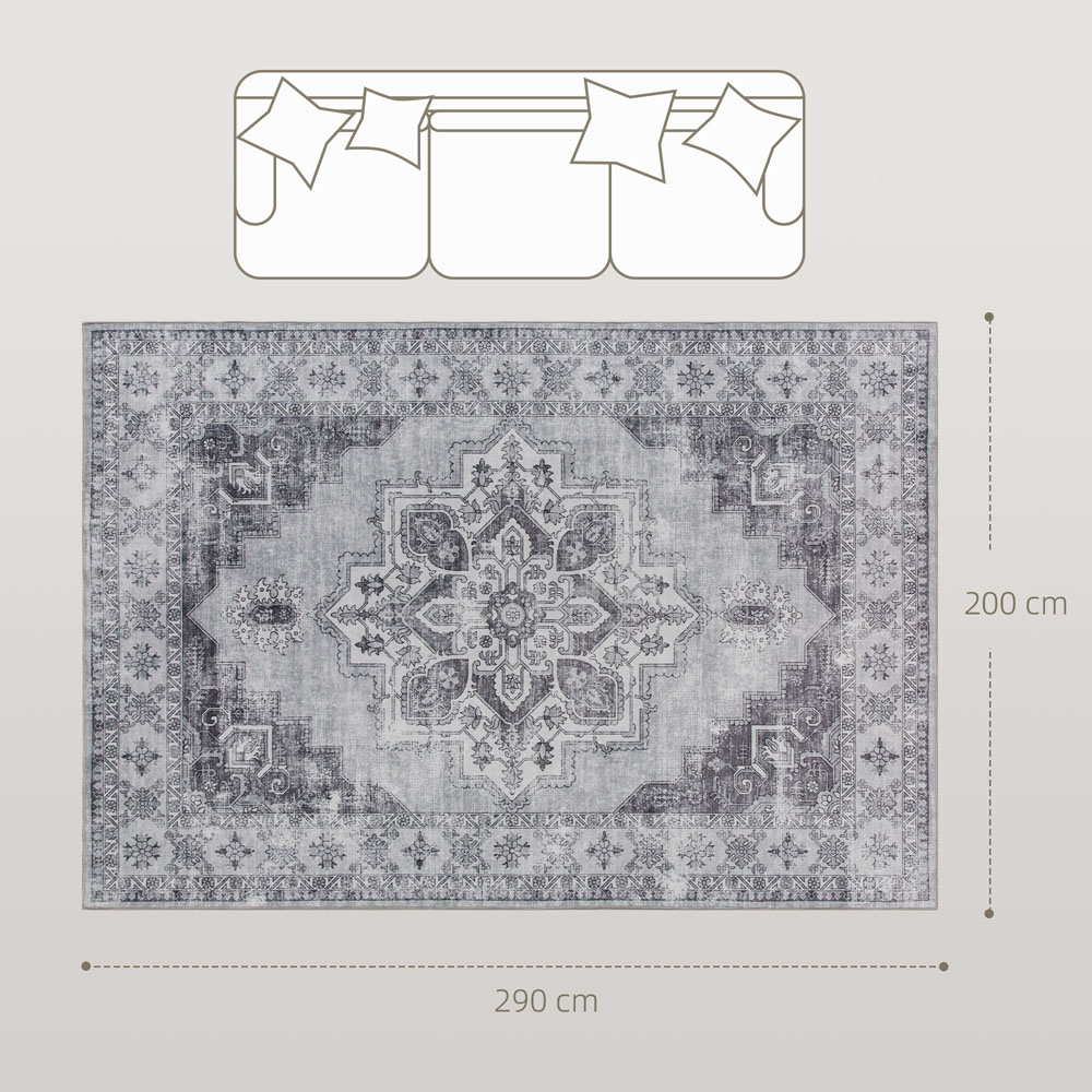 HOMCOM Grey Floral Flannel Non Slip Rug 290 x 200cm Image 9