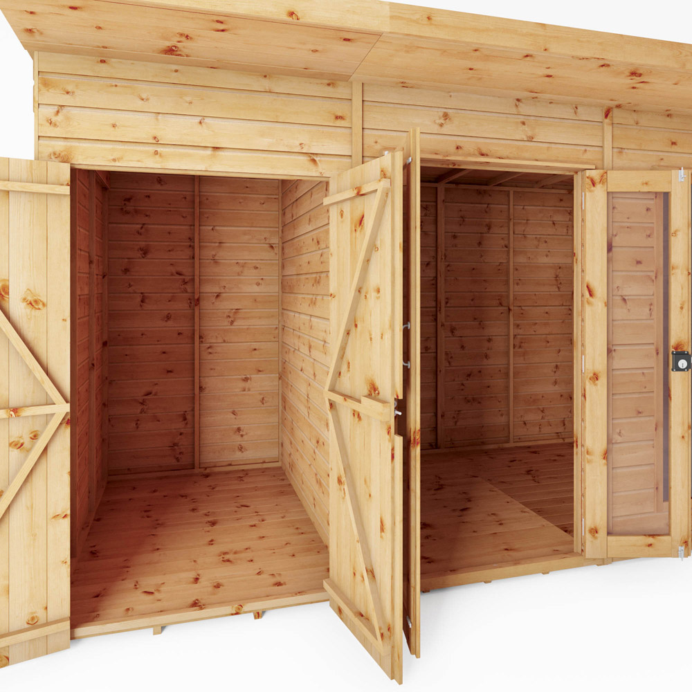 Mercia Maine 12 x 6ft Double Door Shiplap Traditional Summerhouse with Side Shed Image 3