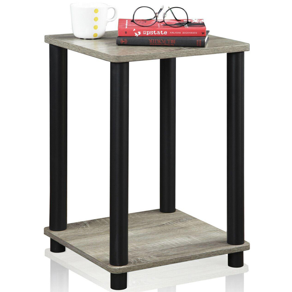 Walplus Single Shelf French Oak Grey and Black Turn-N-Tube Haydn End Table Image 4