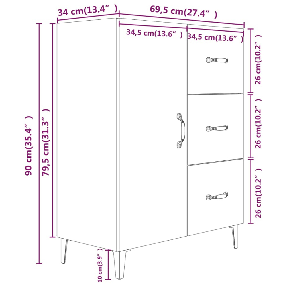 vidaXL Single Door 3 Drawer Smoked Oak Sideboard Image 9