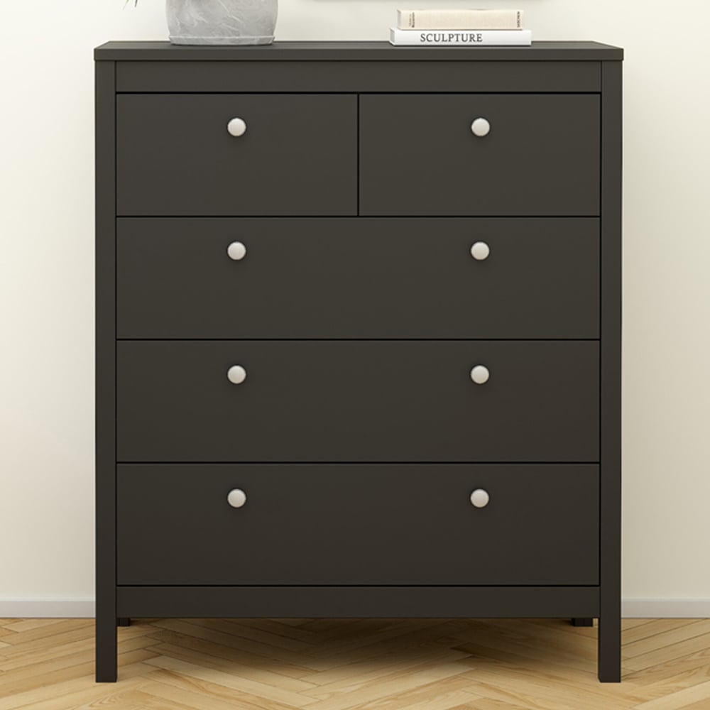 Florence Madrid 5 Drawer Matt Black Chest of Drawers Image 1