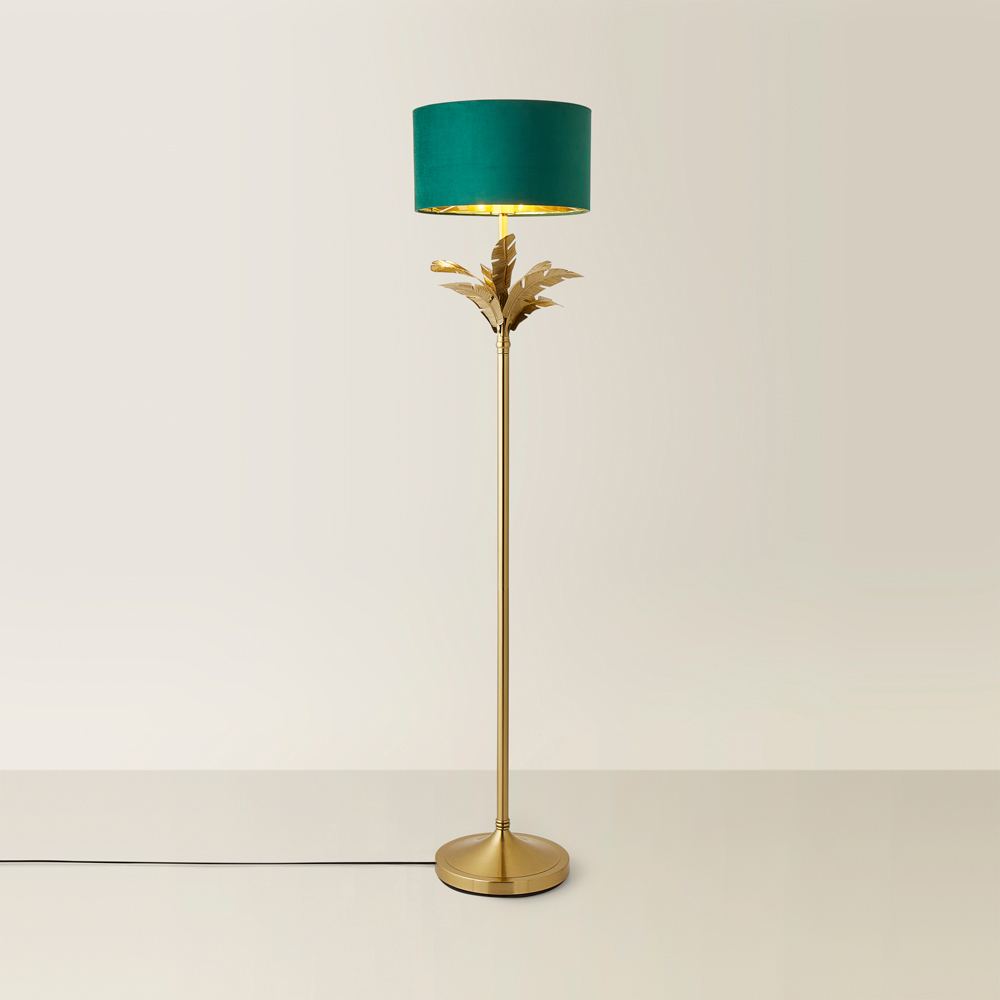 ValueLights Christina Green Velvet and Gold Palm Leaf Floor Lamp with Bulb Image 5