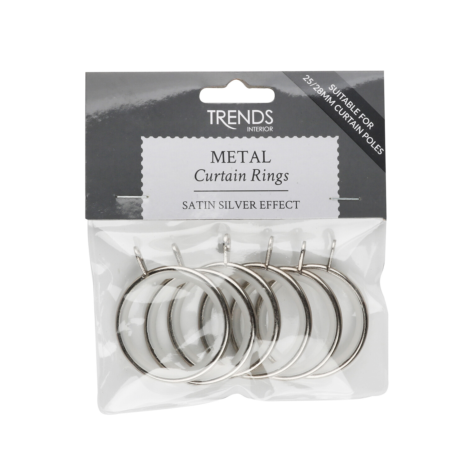 Silver Polished Steel Curtain Rings 25-28mm 6 Pack Image 1