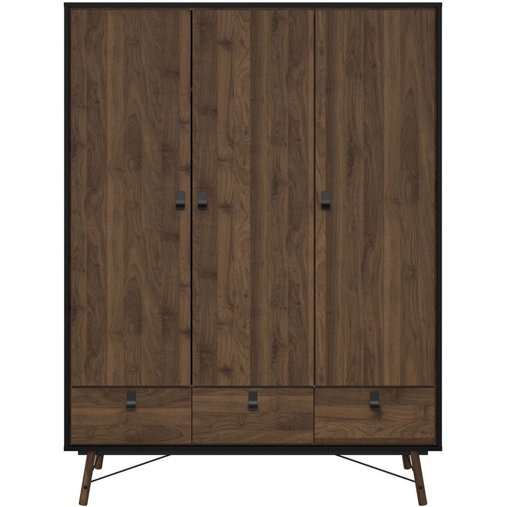 Florence Ry 3 Door 3 Drawer Matt Black and Walnut Wardrobe Image 3
