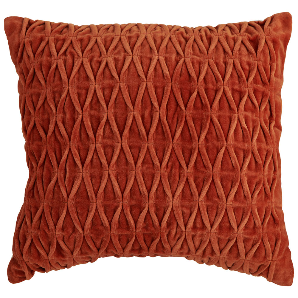 Wilko Orange Pleated Velvet Cushion 43 x 43cm Image 1