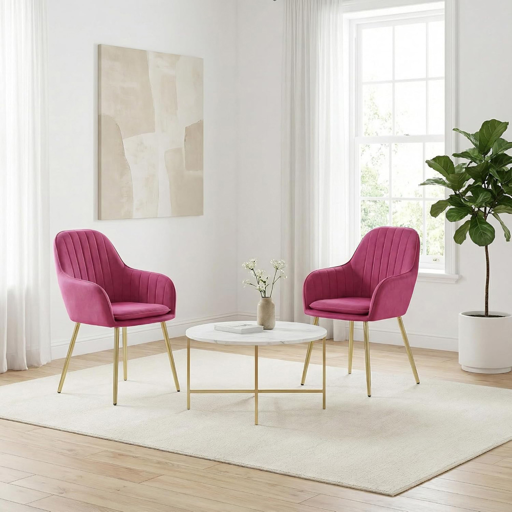 Alivio Set of 2 Pink Velvet Upholstered Dining Chairs Image 6